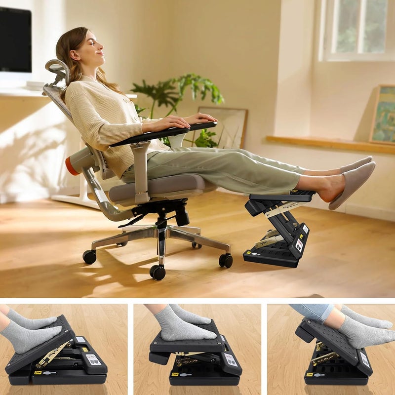 Arejonner Foldable Foot Rest, Computer Foot Rest Under Desk, 12Modes Adjustable Ergonomic for Office, Loading Capacity 80 pounds, Removable Soft Cloth Pad, Yellow - Image 2